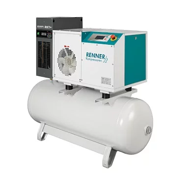 Kompresor śrubowy 2,2kW, osuszacz ziębniczy, zbiornik: 500l, RENNERtronic Touch, wydajność przy 10bar: 0,27m3/min, wymiary: 1915x610x1409mm, waga: 311kg, przyłącze: 1/2", poziom hałasu: 66dB(A)