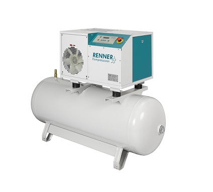 Kompresor śrubowy 4,0kW RENNER ze sterownikiem RENNERtronic Touch, na zbiornikiu 500l, wydajność przy 7,5bar: 0,64m3/min, wymiary: 1915x610x1230mm, waga: 284kg, przyłącze: 1/2", poziom hałasu: 70dB(A)