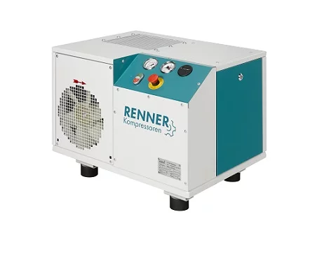 Kompresor śrubowy 7,5kW RENNER, wydajność przy 10bar: 1,02m3/min, sterownik RENNERtronic Touch, wymiary: 776x556x597mm, waga: 189kg, poziom hałasu: 78dB(A), przyłącze: 1/2"